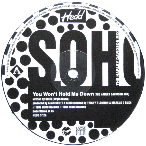 Soho - You Won't Hold Me Down (The Harley Davidson Mix) | Hedd Records (HEDD 3 12)