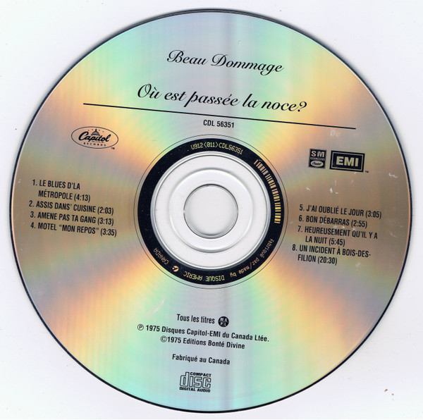 Beau Dommage - Où Est Passée La Noce? | Capitol Records (CDL 56351) - 4 Beau Dommage - Où Est Passée La Noce? | Capitol Records (CDL 56351) - 4