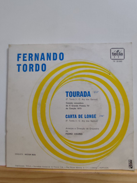 Fernando Tordo - Tourada /  Carta De Longe | Tecla (TE 20 060) - 2
