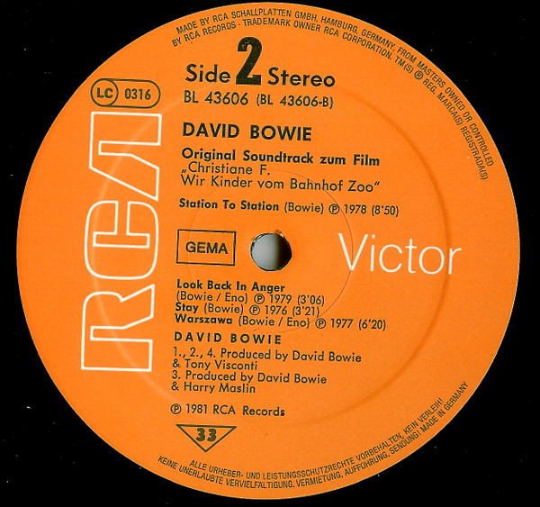David Bowie - Original Soundtrack Zum Film "Christiane F. Wir Kinder Vom Bahnhof Zoo" | RCA (BL 43606) - 4 David Bowie - Original Soundtrack Zum Film "Christiane F. Wir Kinder Vom Bahnhof Zoo" | RCA (BL 43606) - 4