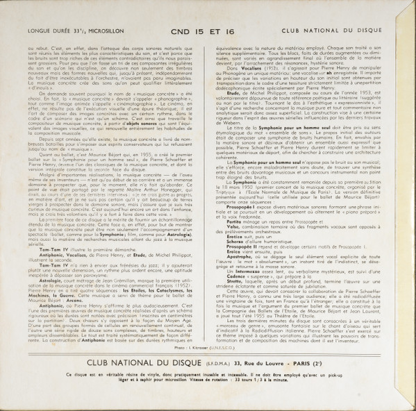 Pierre Schaeffer , Pierre Henry , Philippe Arthuys , Michel Philippot - Panorama De Musique Concrète | Club National Du Disque (CND 15-16) - 4 Pierre Schaeffer , Pierre Henry , Philippe Arthuys , Michel Philippot - Panorama De Musique Concrète | Club National Du Disque (CND 15-16) - 4