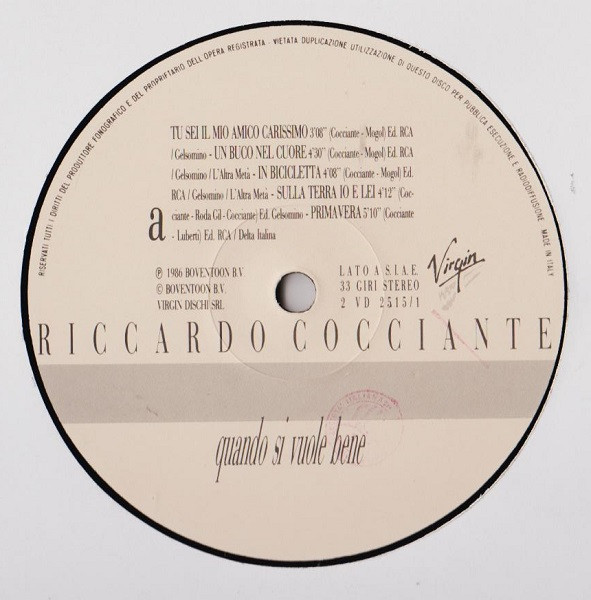 Riccardo Cocciante - Quando Si Vuole Bene | Virgin (2 VD 2515/1) - 3 Riccardo Cocciante - Quando Si Vuole Bene | Virgin (2 VD 2515/1) - 3