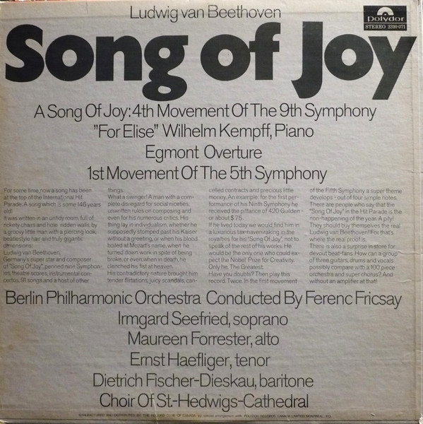 Ludwig van Beethoven , Berliner Philharmoniker , Ferenc Fricsay - Song Of Joy | Polydor (2310 071) - 2