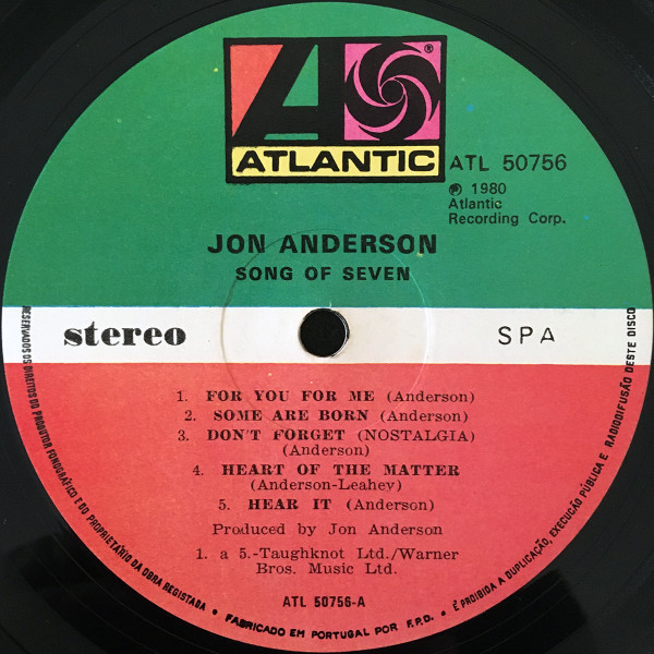 Jon Anderson - Song Of Seven | Atlantic (ATL 50756) - 2