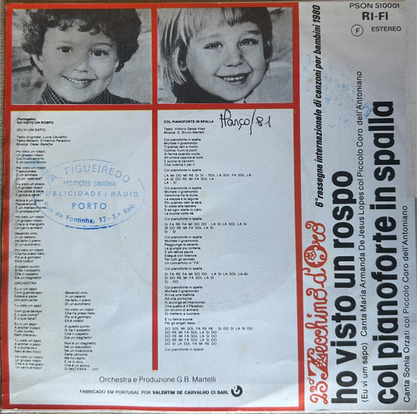 Maria Armanda / Piccolo Coro Dell'Antoniano - Eu Vi Um Sapo / Ho Visto Un Rospo | Rifi (PSON 510001, 510 001) - 2