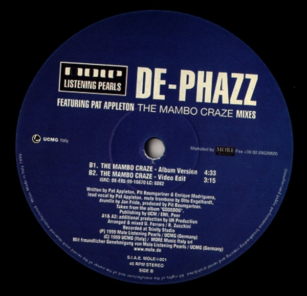 De-Phazz Featuring Pat Appleton - The Mambo Craze (Mixes) | Mole Italy (MOLE-I-001)