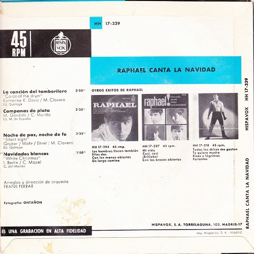Raphael - Raphael Canta La Navidad | Hispavox (HH 17-339) - 2