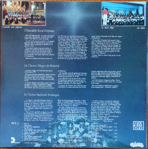 Le Choeur Allégro De Montréal , Ensemble Polymnie , Le Choeur Vaudreuil-Soulanges - Les Chorales Du Québec Chantent Noël | Telson (AE-1523) - 2 Le Choeur Allégro De Montréal , Ensemble Polymnie , Le Choeur Vaudreuil-Soulanges - Les Chorales Du Québec Chantent Noël | Telson (AE-1523) - 2