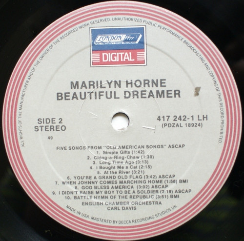 Marilyn Horne , English Chamber Orchestra - Beautiful Dreamer | London Records (417 242-1) - 4