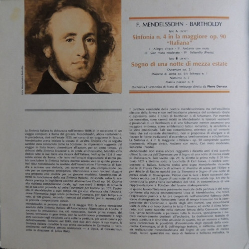 Felix Mendelssohn-Bartholdy - Philharmonisches Staatsorchester Hamburg diretta da Pierre Dervaux - Sinfonia No. 4 Op. 90 "Italiana" / Sogno Di Una Notte Di Mezza Estate | Curcio (TMC 18) - 2