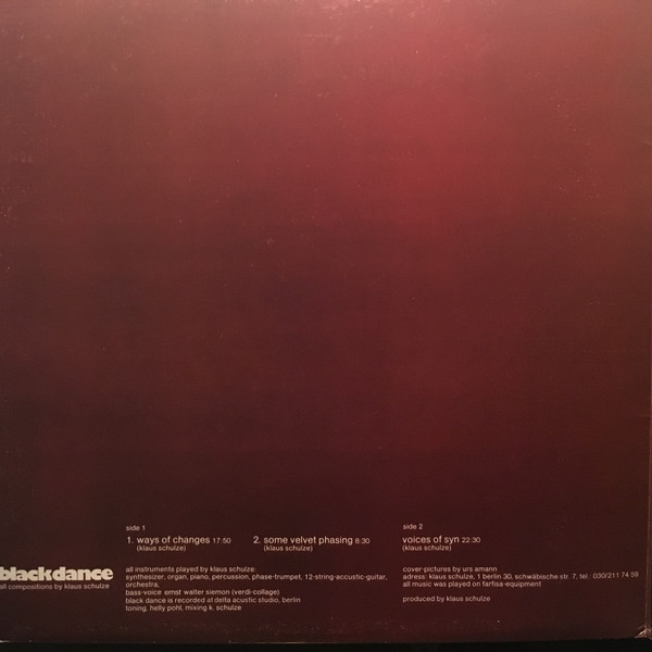 Klaus Schulze - Blackdance | Virgin (L 35295) - 2 Klaus Schulze - Blackdance | Virgin (L 35295) - 2