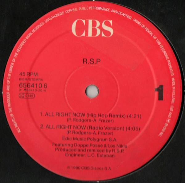 R.S.P. - All Right Now | CBS (656410 6) - 3