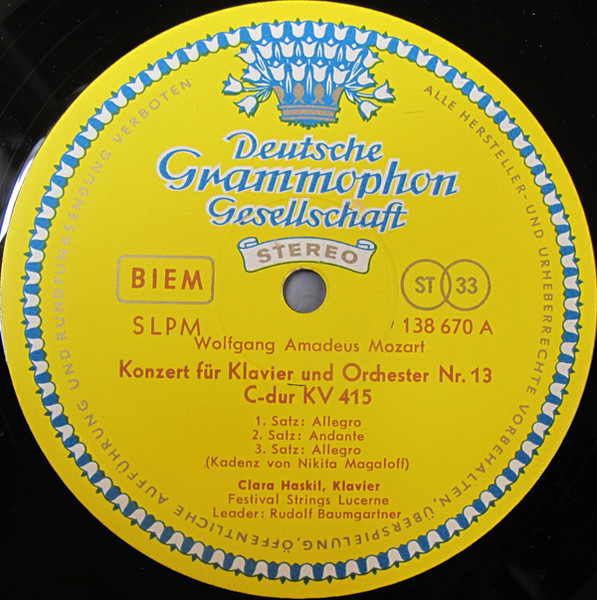 Wolfgang Amadeus Mozart , Clara Haskil , Festival Strings Lucerne , Rudolf Baumgartner - Konzert Für Klavier Und Orchester C-Dur KV 415 | Deutsche Grammophon (138 670 SLPM) - 2