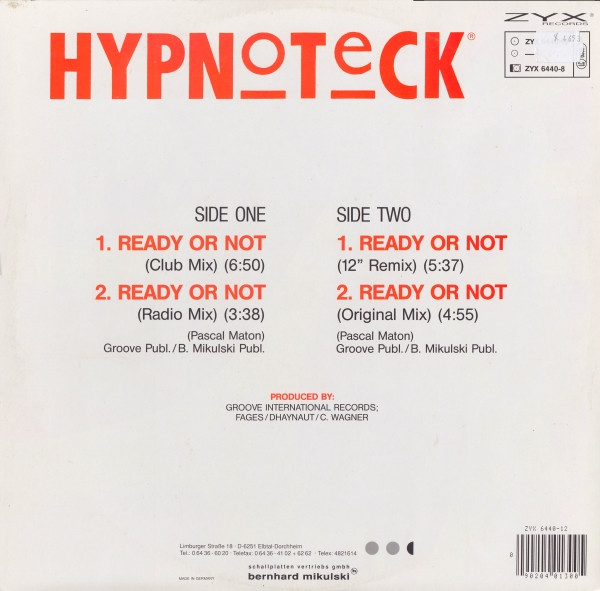 Hypnoteck - Ready Or Not | ZYX Records (ZYX 6440-12) - 2 Hypnoteck - Ready Or Not | ZYX Records (ZYX 6440-12) - 2