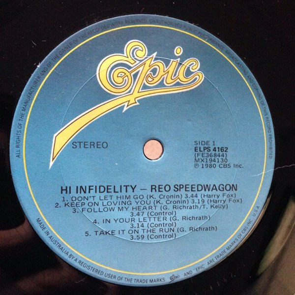 REO Speedwagon - Hi Infidelity | Epic (ELPS 4162) - 3 REO Speedwagon - Hi Infidelity | Epic (ELPS 4162) - 3