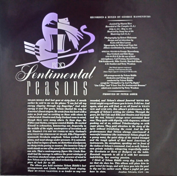 Linda Ronstadt With Nelson Riddle And His Orchestra - For Sentimental Reasons | Asylum Records (960 474-1) - 4 Linda Ronstadt With Nelson Riddle And His Orchestra - For Sentimental Reasons | Asylum Records (960 474-1) - 4