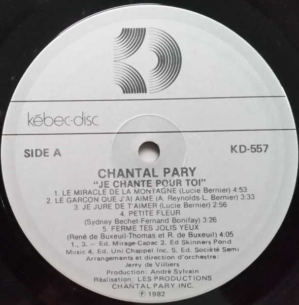 Chantal Pary - Je Chante Pour Toi | Kébec-Disc (KD-557) - 3