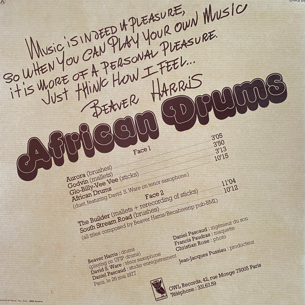 Beaver Harris - African Drums | Owl Records (OWL 09) - 2