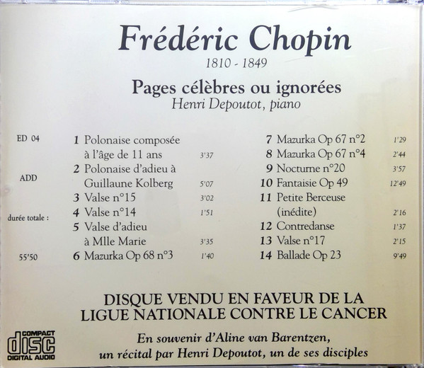 Frédéric Chopin , Henri Depoutot - Pages Célèbres Ou Ignorées | Not On Label (ED04) - 2