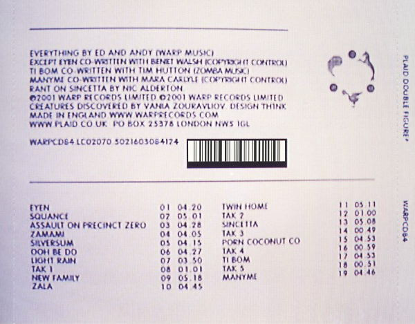 Plaid - Double Figure | Warp Records (WARPCD84) - 2 Plaid - Double Figure | Warp Records (WARPCD84) - 2