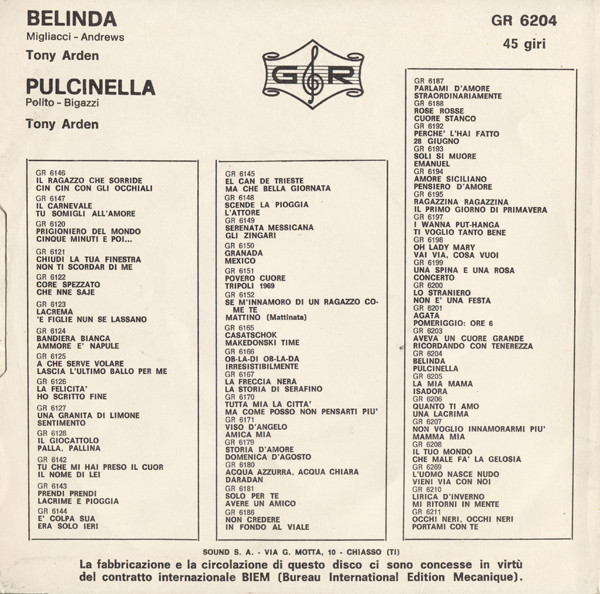 Tony Arden - Belinda / Pulcinella | GR (GR 6204) - 2
