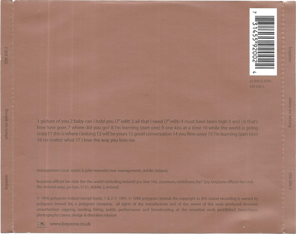 Boyzone - Where We Belong | Polydor (559 200-2) - 2 Boyzone - Where We Belong | Polydor (559 200-2) - 2
