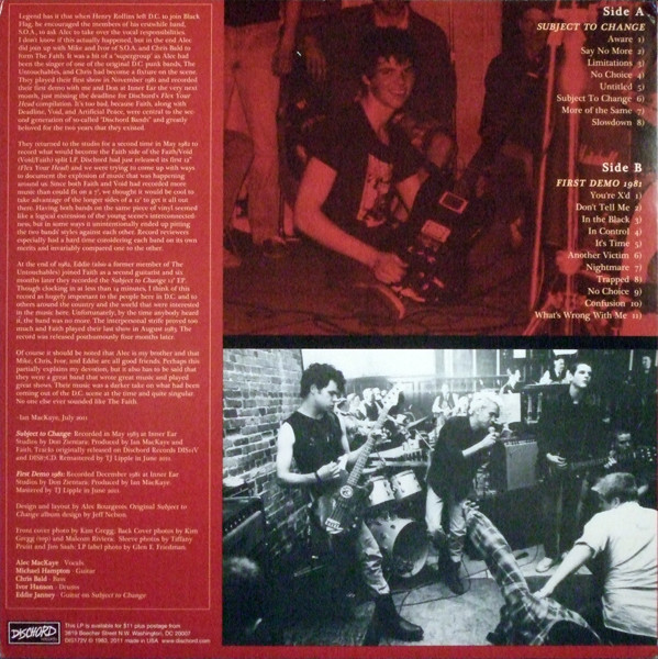 Faith - Subject To Change Plus First Demo | Dischord Records (DIS172V) - 2