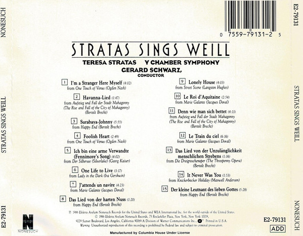 Teresa Stratas Sings Kurt Weill - Y Chamber Symphony , Gerard Schwarz - Stratas Sings Weill [CD] | Nonesuch (E2-79131) - 3