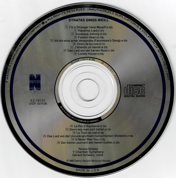 Teresa Stratas Sings Kurt Weill - Y Chamber Symphony , Gerard Schwarz - Stratas Sings Weill [CD] | Nonesuch (E2-79131) - 4