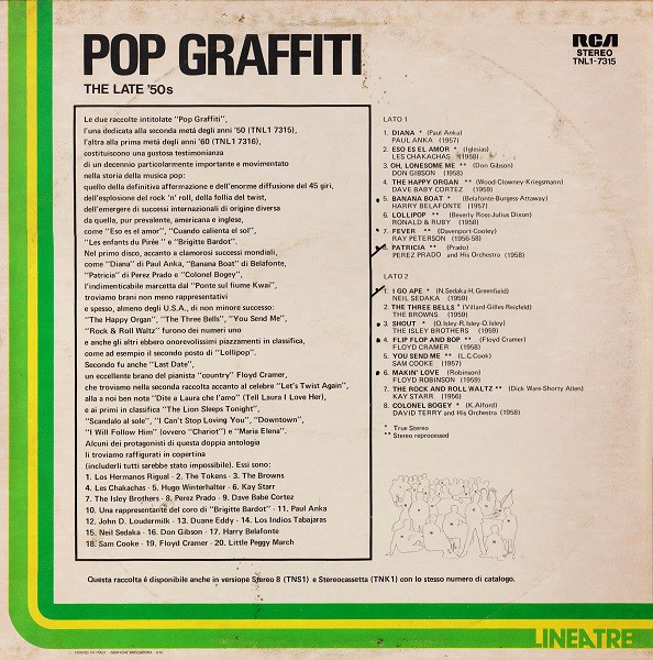 Various - Pop Graffiti - The Late '50's | RCA (TNL1-7315) - 2