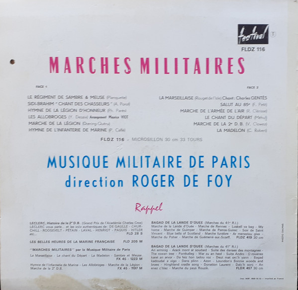 Musique Militaire De Paris Dirigé Par Roger de Foy - Marches Militaires | Disques Festival (FLDZ 116) - 2 Musique Militaire De Paris Dirigé Par Roger de Foy - Marches Militaires | Disques Festival (FLDZ 116) - 2
