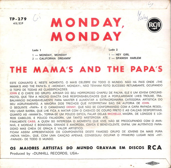 The Mamas & The Papas - Monday, Monday / California Dreamin' / Hey Girl / Spanish Harlem | RCA Victor (TP-279) - 2