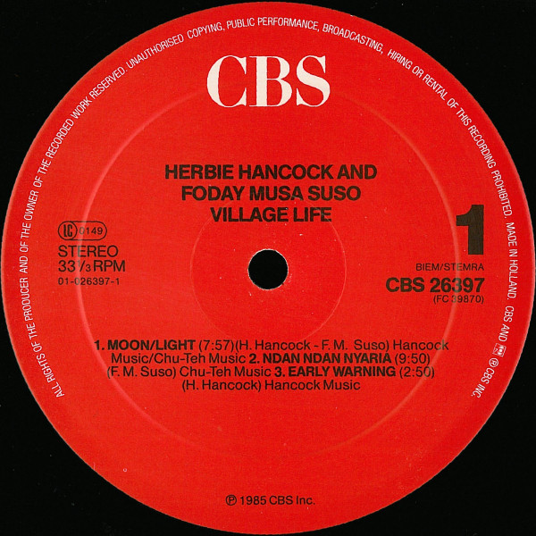 Herbie Hancock And Foday Musa Suso - Village Life | CBS (CBS 26397) - 3 Herbie Hancock And Foday Musa Suso - Village Life | CBS (CBS 26397) - 3
