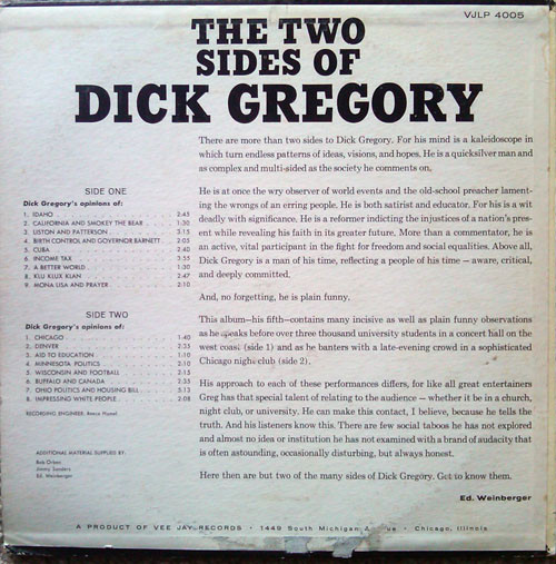 Dick Gregory - The Two Sides Of Dick Gregory | Vee Jay Records (VJLP 4005) - 2