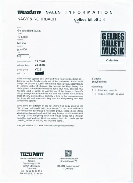 Thom Nagy & Dario Rohrbach - Gelbes Billett #4 | Gelbes Billett Musik (gbm004) - main