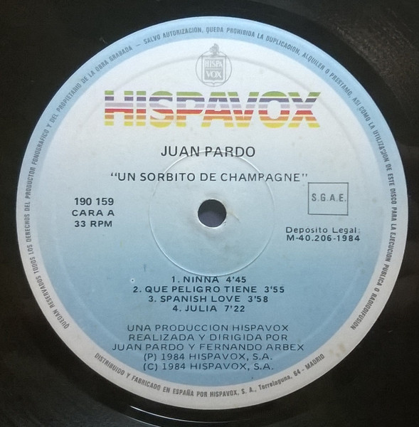 Juan Pardo - Un Sorbito De Champagne | Hispavox (190 159) - 4