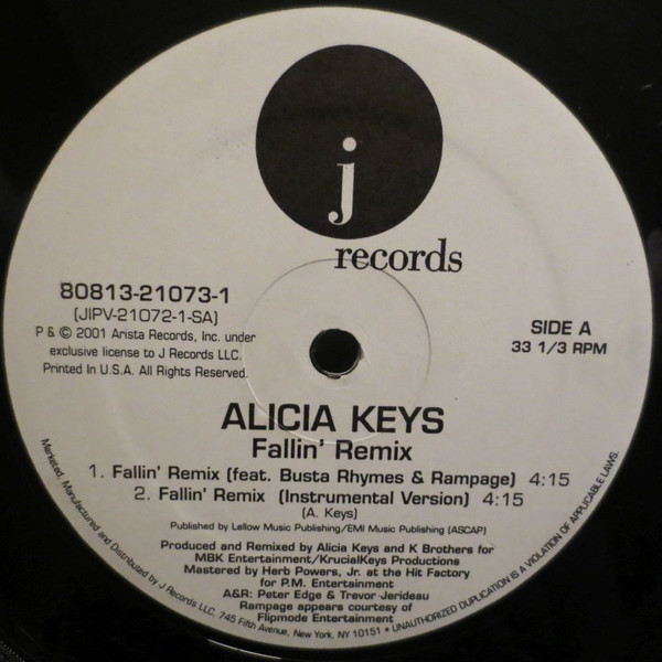 Alicia Keys - Fallin' (Remix) | J Records (80813-21073-1) - 2