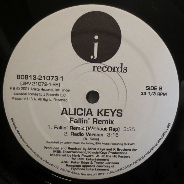 Alicia Keys - Fallin' (Remix) | J Records (80813-21073-1) - 3