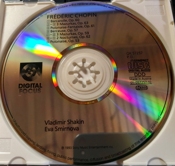 Frédéric Chopin , Vladimir Shakin - Berceuse • Polonaise • Fantaisie • Nocturnes •  Barcarolle | Digital Focus (QK 57257) - 2