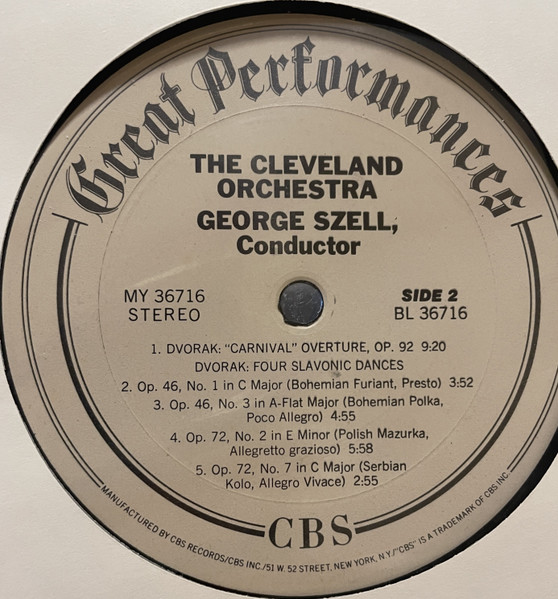Bedřich Smetana / Antonín Dvořák - George Szell , The Cleveland Orchestra - "Bartered Bride" Dances / The Moldau / Carnival Overture / Four Slavonic Dances | CBS (MY 36716) - 4