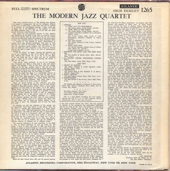 The Modern Jazz Quartet - The Modern Jazz Quartet | Atlantic (1265) - 2