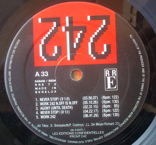 Front 242 - Never Stop! | Red Rhino Europe (RRE T 8) - 3