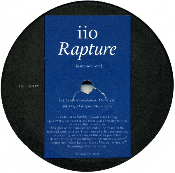 iiO - Rapture (Tastes So Sweet) (Remixes by John Creamer/Stephane K. And Deep Dish) | Ministry Of Sound (MOSU S002-1 (M1)) - 2 iiO - Rapture (Tastes So Sweet) (Remixes by John Creamer/Stephane K. And Deep Dish) | Ministry Of Sound (MOSU S002-1 (M1)) - 2