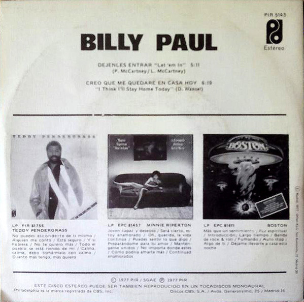 Billy Paul - Dejenles Entrar | Philadelphia International Records (PIR 5143) - 2