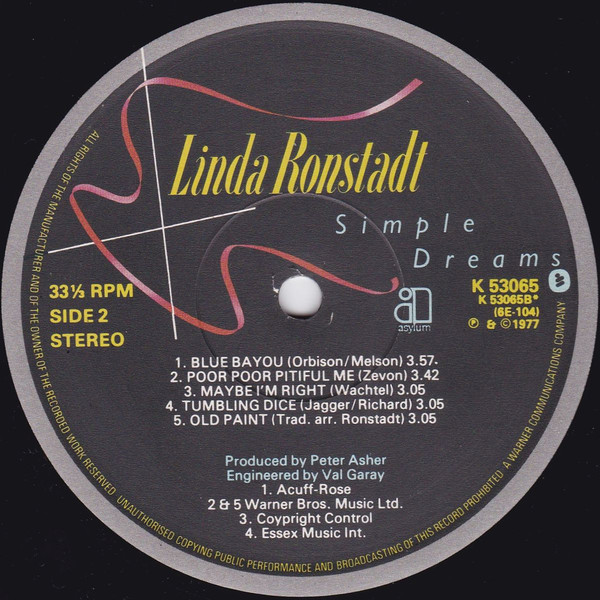 Linda Ronstadt - Simple Dreams | Asylum Records (K 53065) - 4 Linda Ronstadt - Simple Dreams | Asylum Records (K 53065) - 4