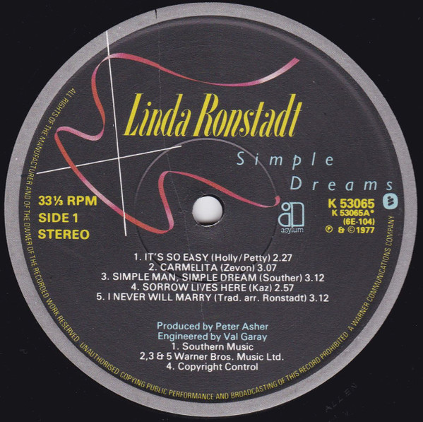 Linda Ronstadt - Simple Dreams | Asylum Records (K 53065) - 3 Linda Ronstadt - Simple Dreams | Asylum Records (K 53065) - 3