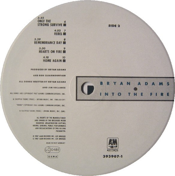 Bryan Adams - Into The Fire | A&M Records (393 907-1) - 3