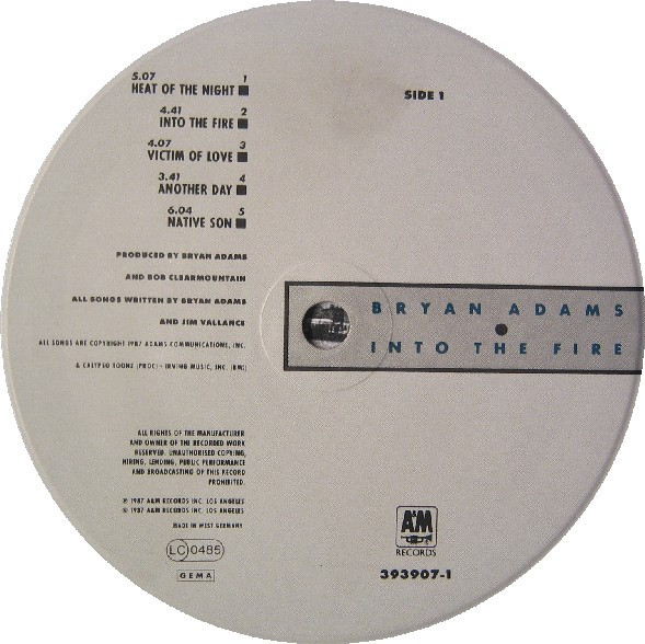 Bryan Adams - Into The Fire | A&M Records (393 907-1) - 2