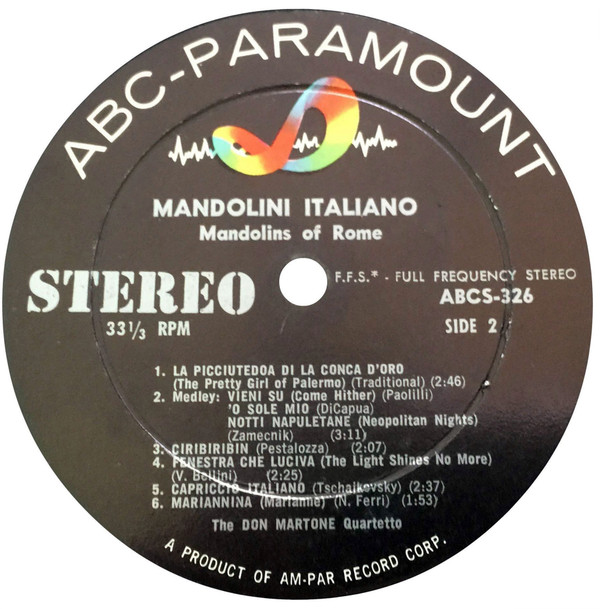 The Don Martone Quartetto - Mandolini Italiano - Mandolins Of Rome | ABC-Paramount (ABCS 326)