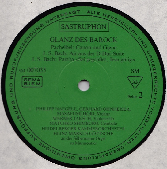 Johann Pachelbel , Arcangelo Corelli , Johann Sebastian Bach - Glanz Des Barock | Sastruphon (SM 007035) - 4